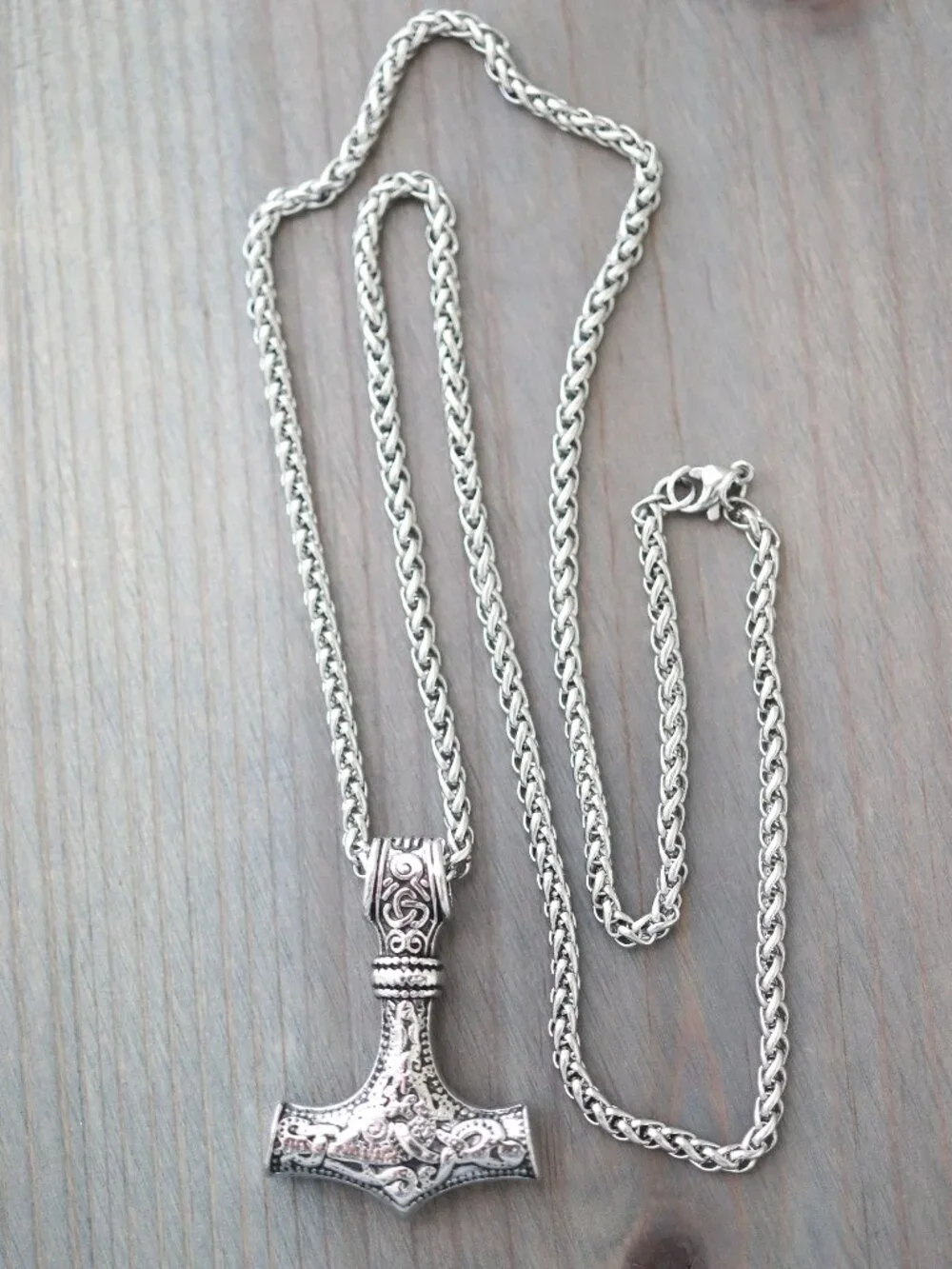 Thor Hammer Viking Style Pendant Necklace Silver Stainless Steel